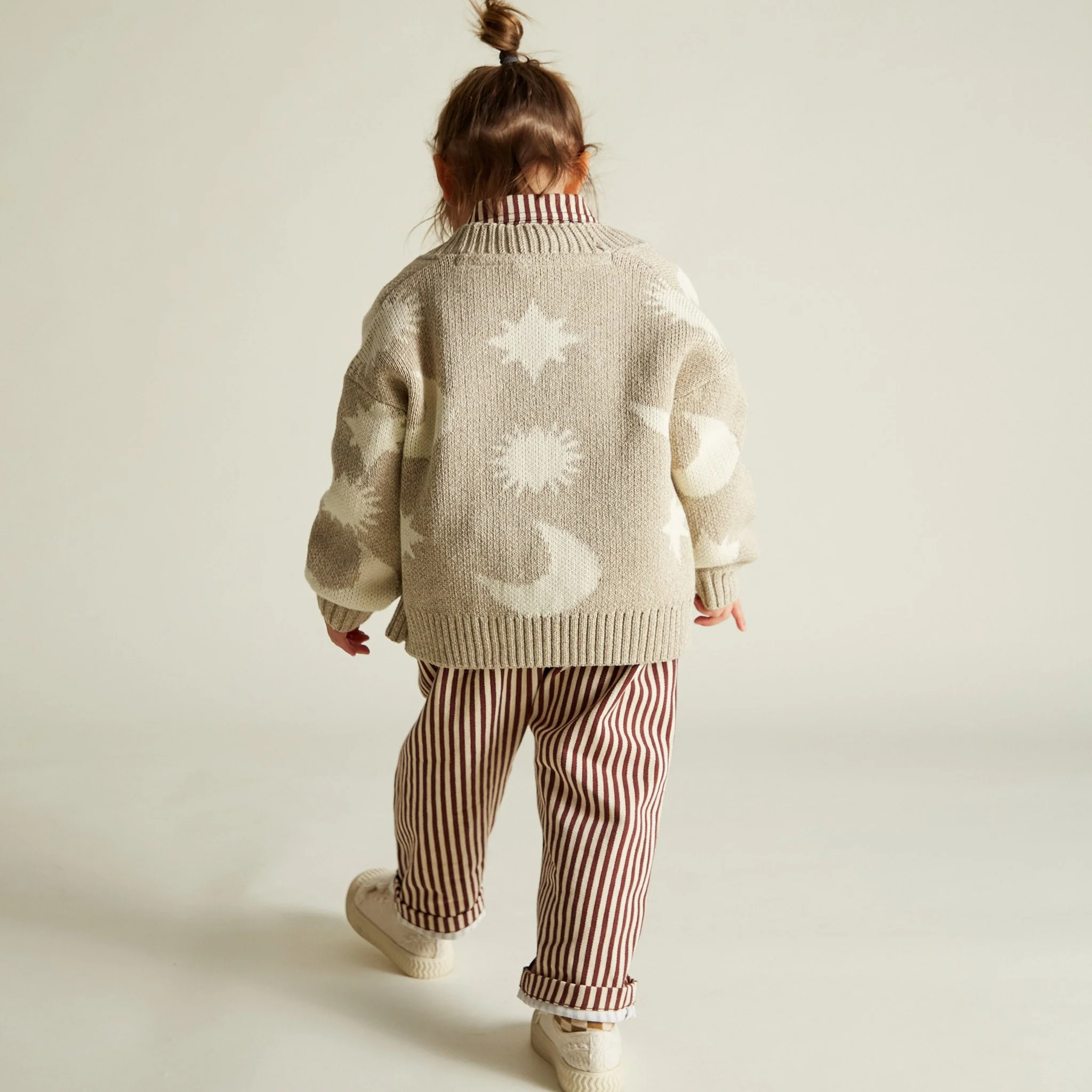 Abstract Neutral Moon and Star Knit Cardigan - Image 3