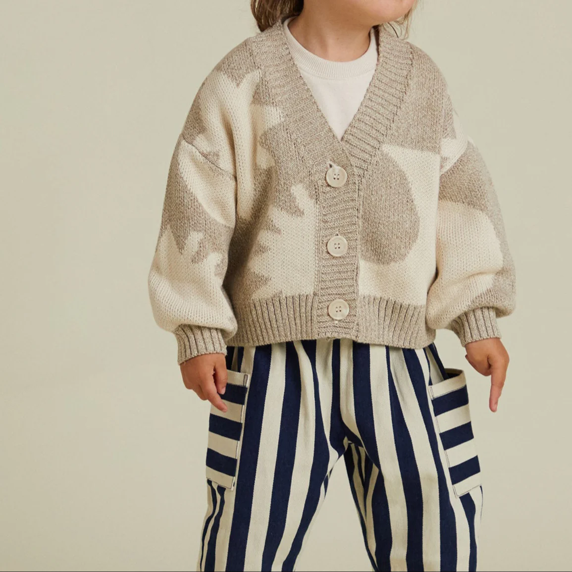 Abstract Neutral Moon and Star Knit Cardigan - Image 4