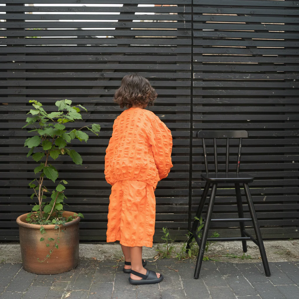Adult Kit Giant Seersucker Cotton Board Shorts (Orange) - Image 5