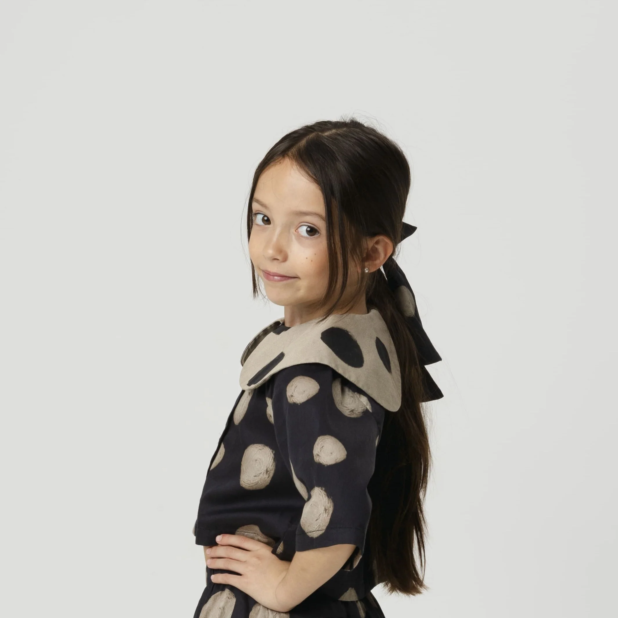 Alda Polka Dot Cotton Hair Clip (Black) - Image 5