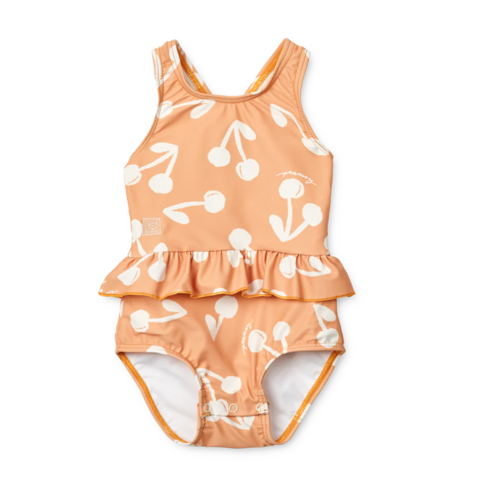 Amina Cherry Print Peplum Baby Swimsuit (Light Apricot)