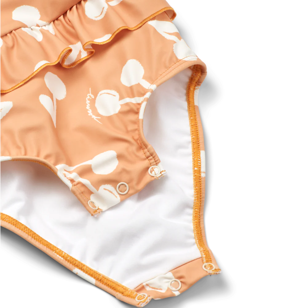 Amina Cherry Print Peplum Baby Swimsuit (Light Apricot) - Image 3