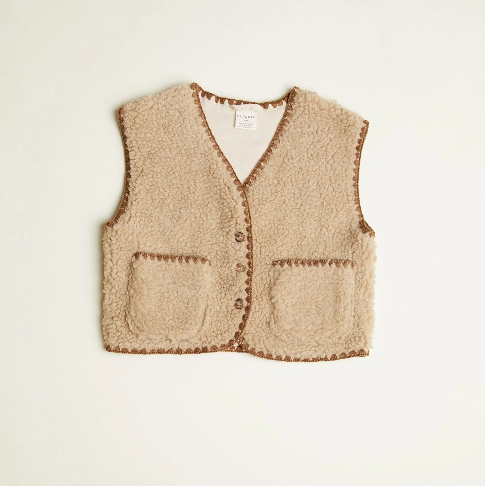 Amos Sand Folk Teddy Gilet - Image 6