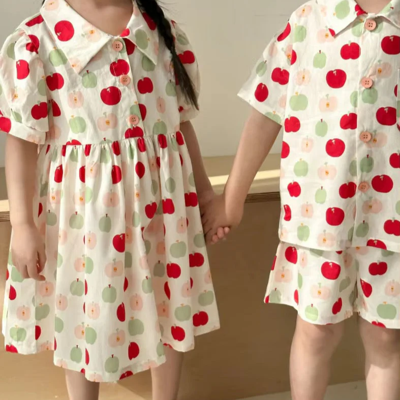 Apple Print Collar Dress - Image 4
