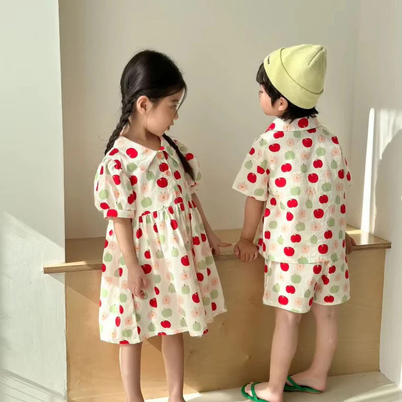 Apple Print Collar Dress - Image 6