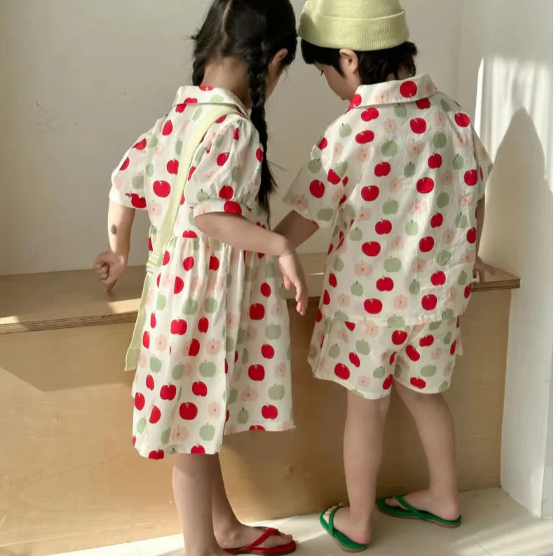 Apple Print Collar Dress - Image 7