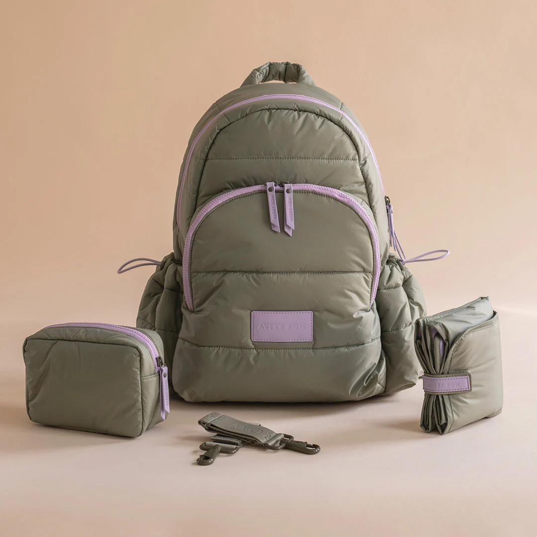 Baby Changing Backpack with Stroller Clips, Mat + Pouch (Olive) - Image 2