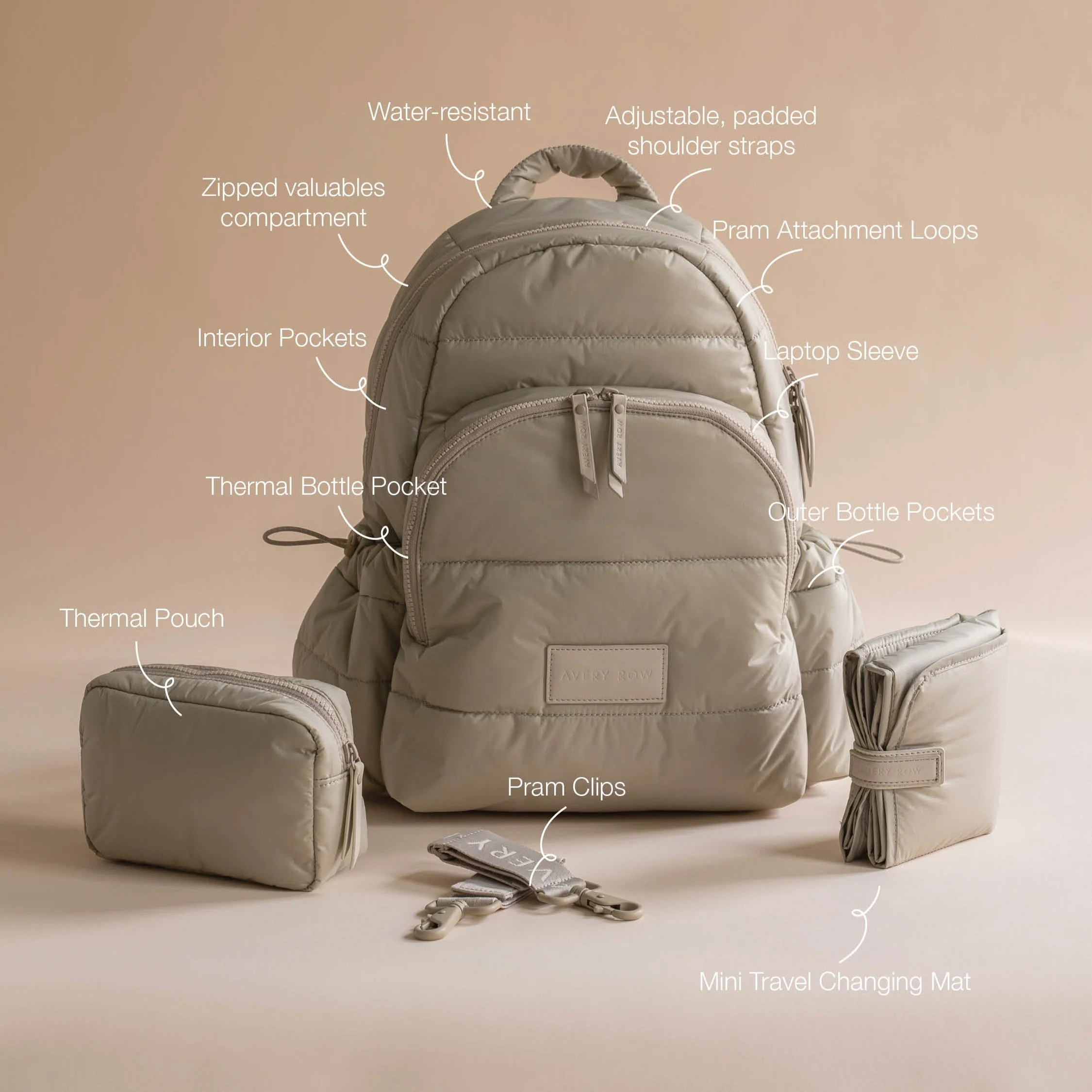 Baby Changing Backpack with Stroller Clips, Mat + Pouch (Oyster) - Image 3