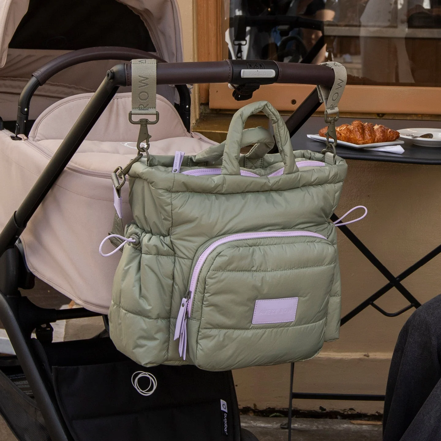 Baby Changing Tote Bag with Stroller Clips, Mat + Pouch (Olive) - Image 2