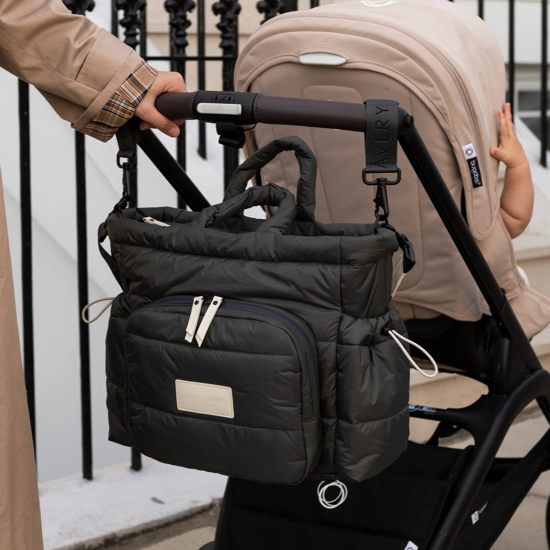 Baby Changing Tote Bag with Stroller Clips, Mat + Pouch (Soft Black)