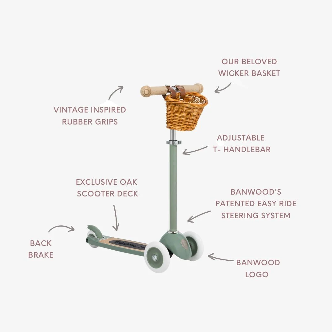 Banwood Kids 3 Wheel Scooter with Basket (Forest) - Image 5