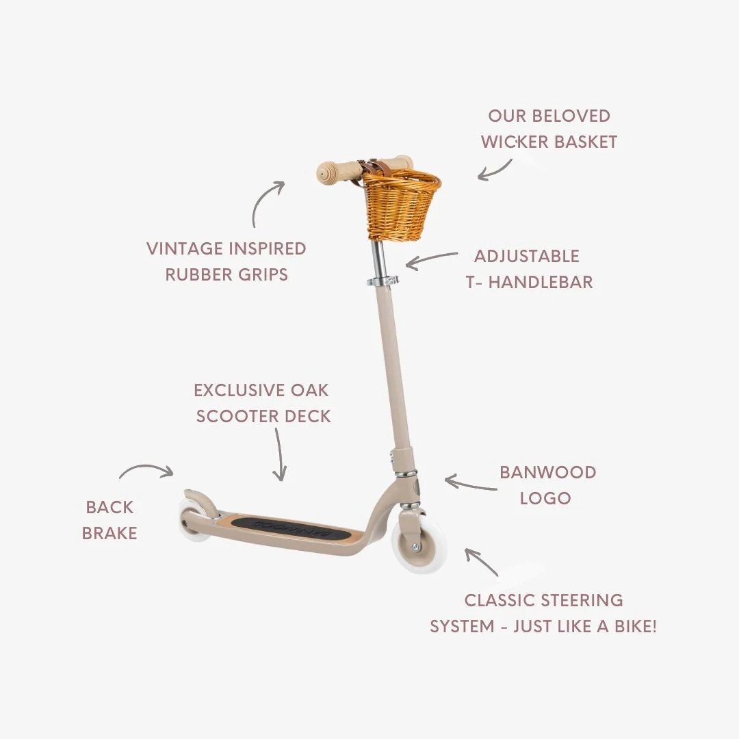 Banwood Kids Maxi Scooter with Basket (Beige) - Image 4