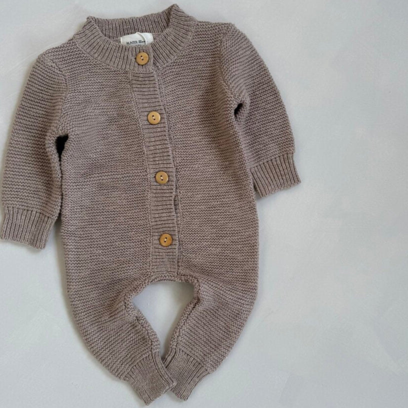 Beige Teddy Cotton Knit Baby Romper - Image 2