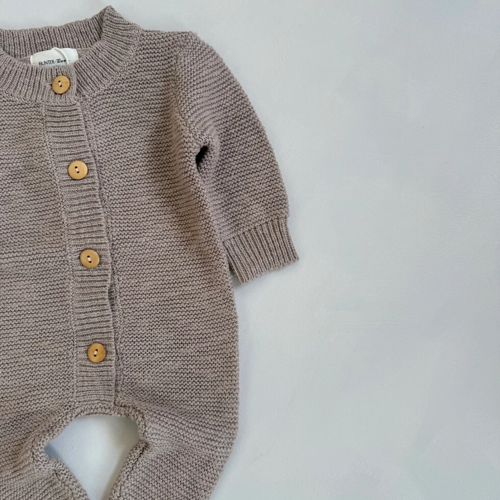 Beige Teddy Cotton Knit Baby Romper - Image 3