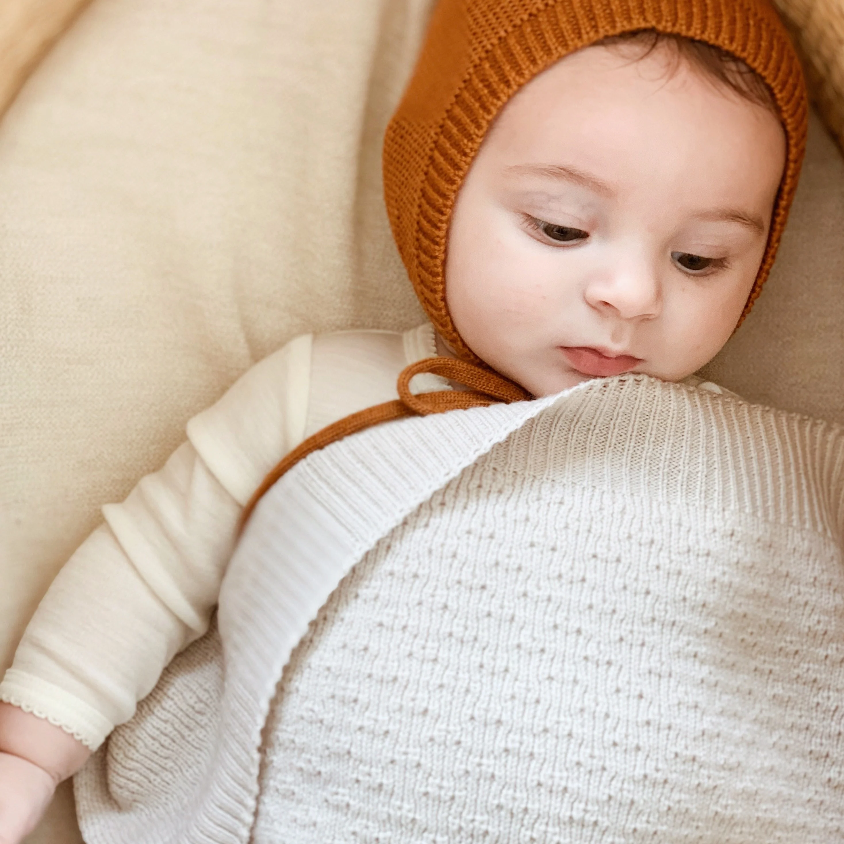 Dora Merino Wool Winter Knit Baby Blanket (Off White) - Image 3