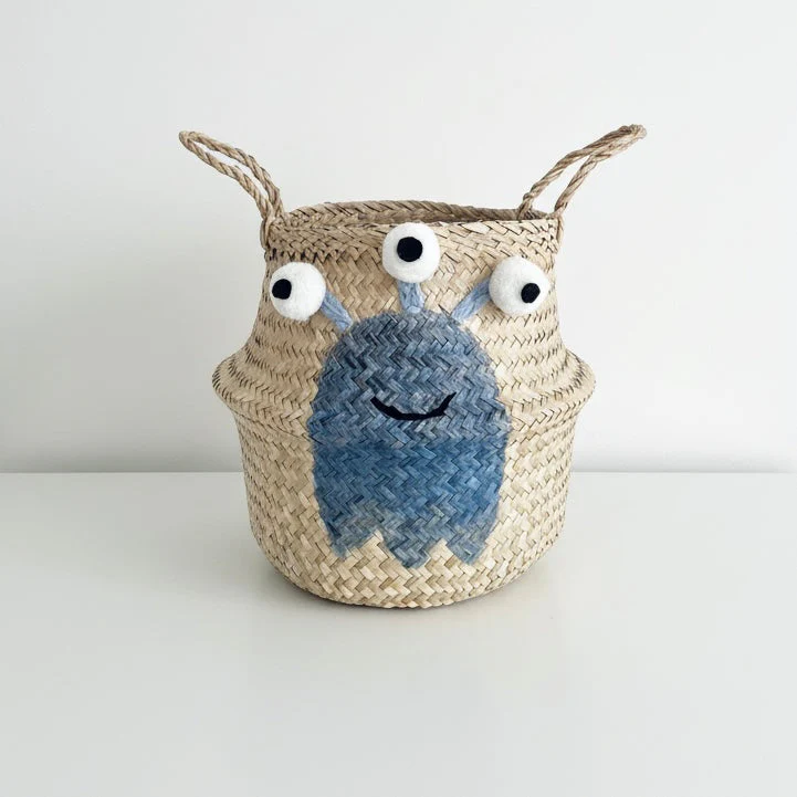 Blue Alien Handwoven Toy Storage Basket (Large)