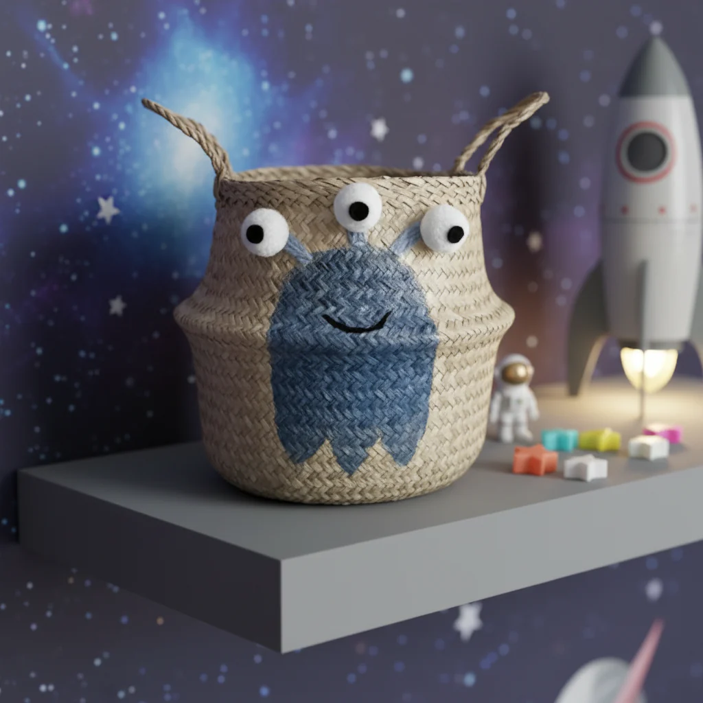 Blue Alien Handwoven Toy Storage Basket (Large) - Image 2
