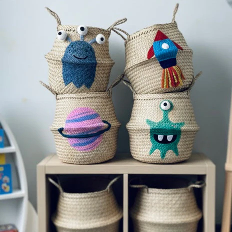 Blue Alien Handwoven Toy Storage Basket (Large) - Image 3