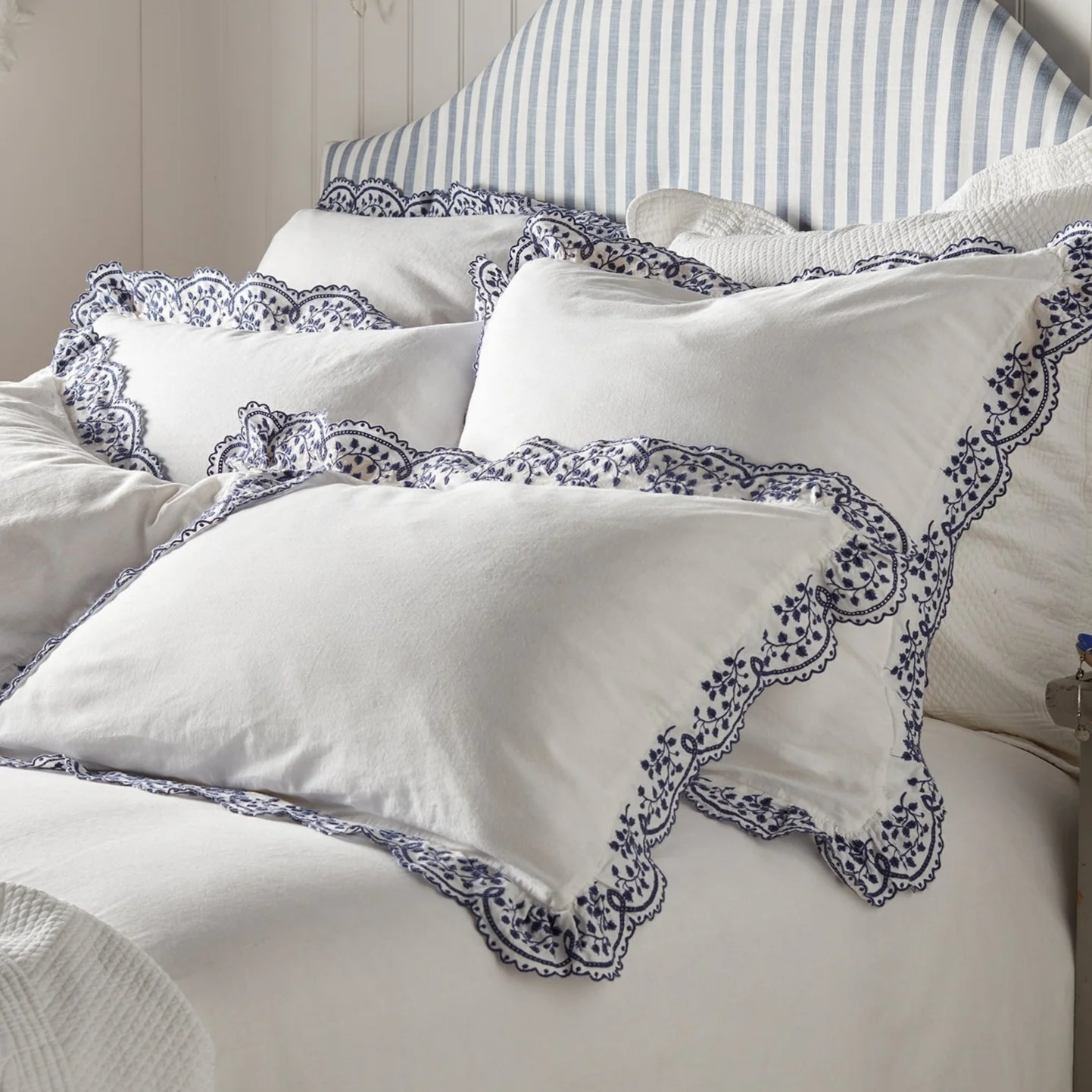 Blue Elsie Cotton Linen Pillowcase