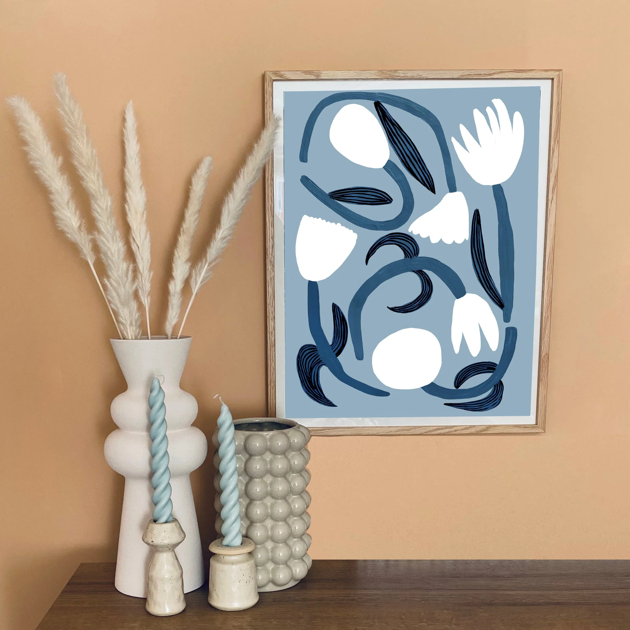 'Blue Fleur' Hand Painted Art Print