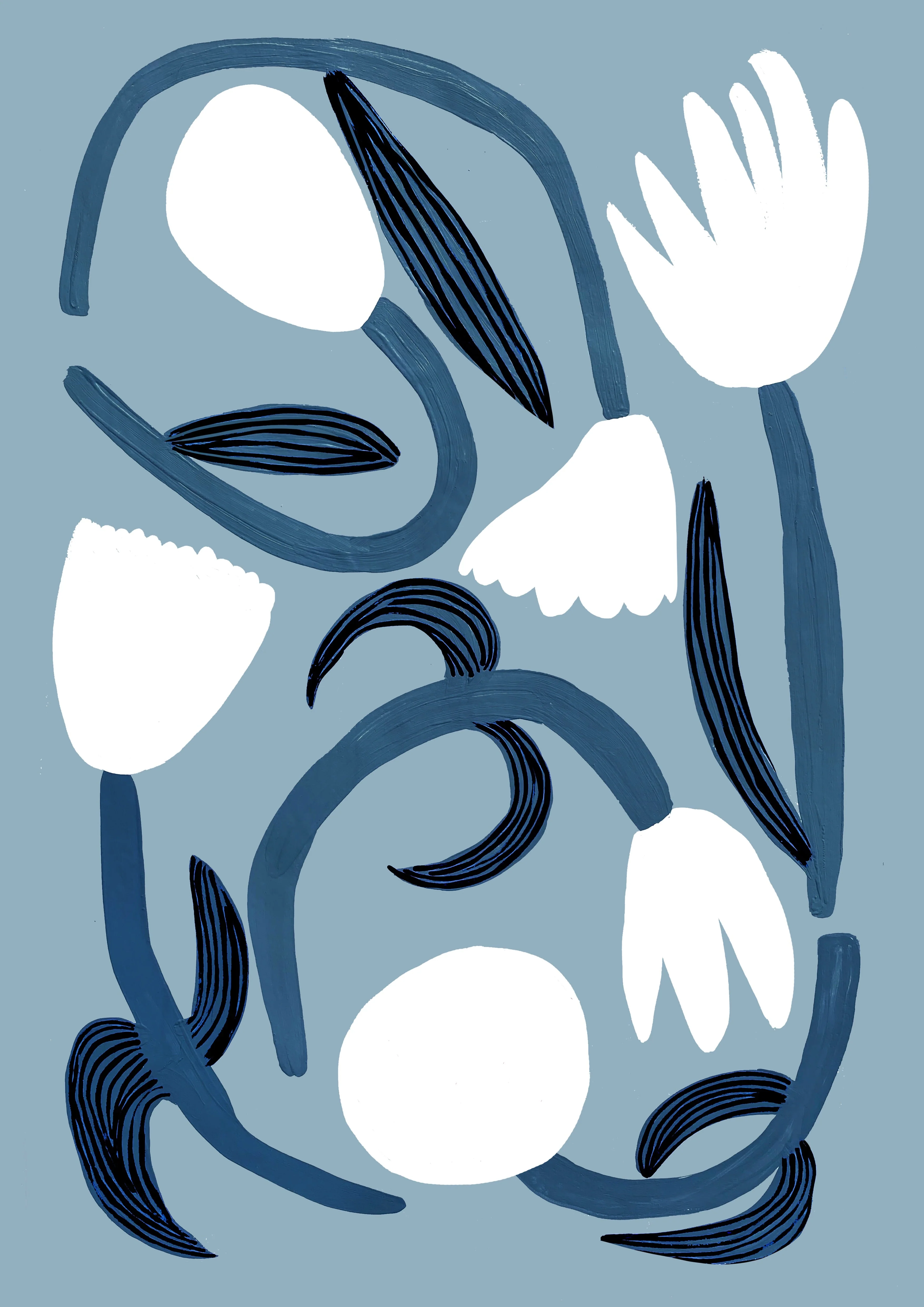 'Blue Fleur' Hand Painted Art Print - Image 2