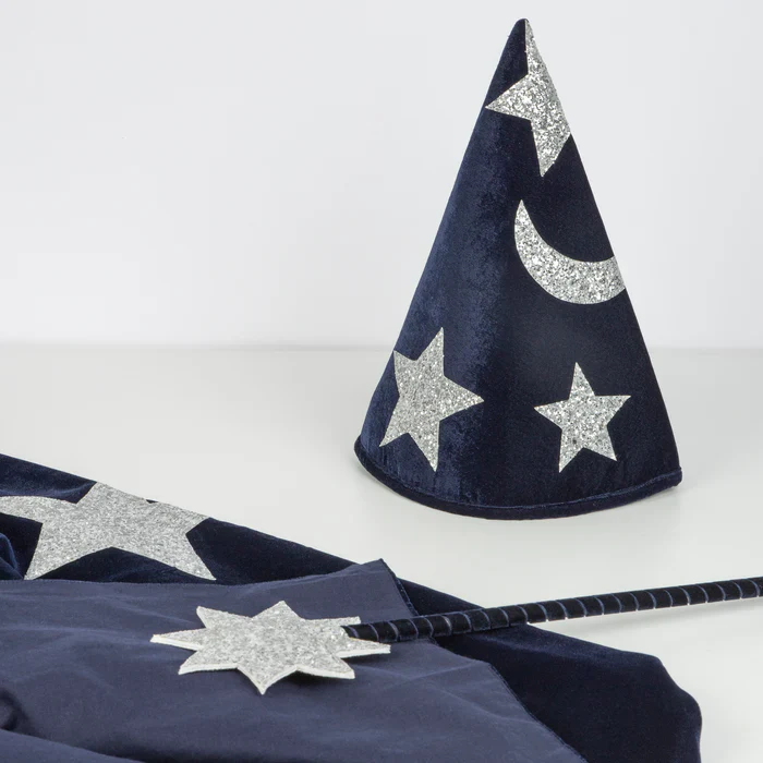 Blue Velvet Wizard Cape, Hat and Wand Costume Set - Image 6