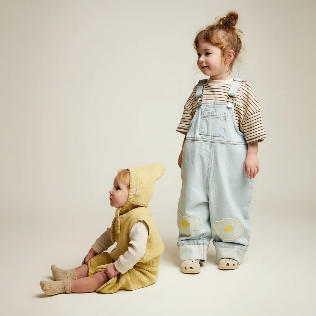 Blythe Egg Patch Denim Cotton Dungarees - Image 2