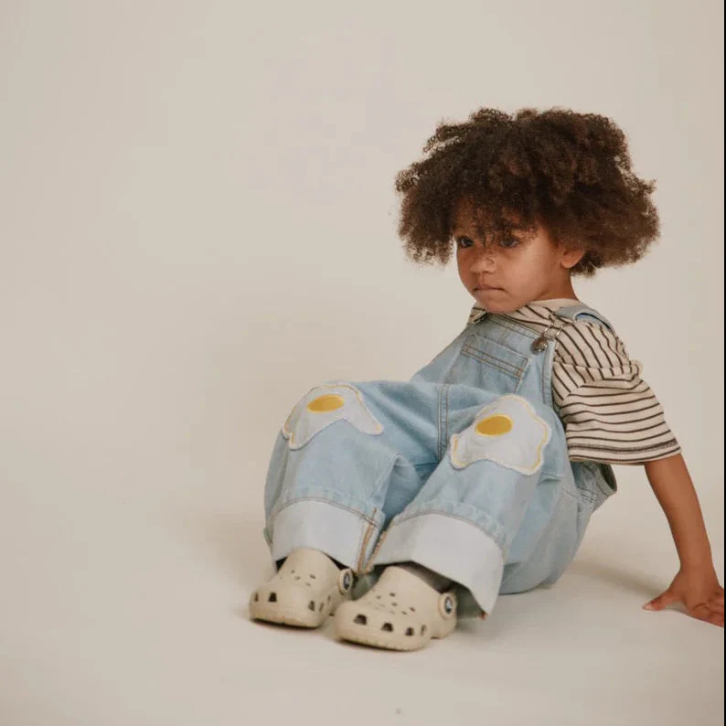 Blythe Egg Patch Denim Cotton Dungarees - Image 4