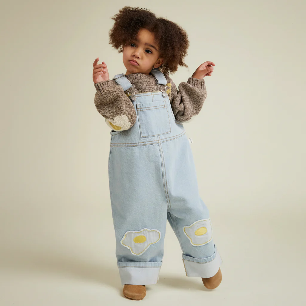 Blythe Egg Patch Denim Cotton Dungarees - Image 8