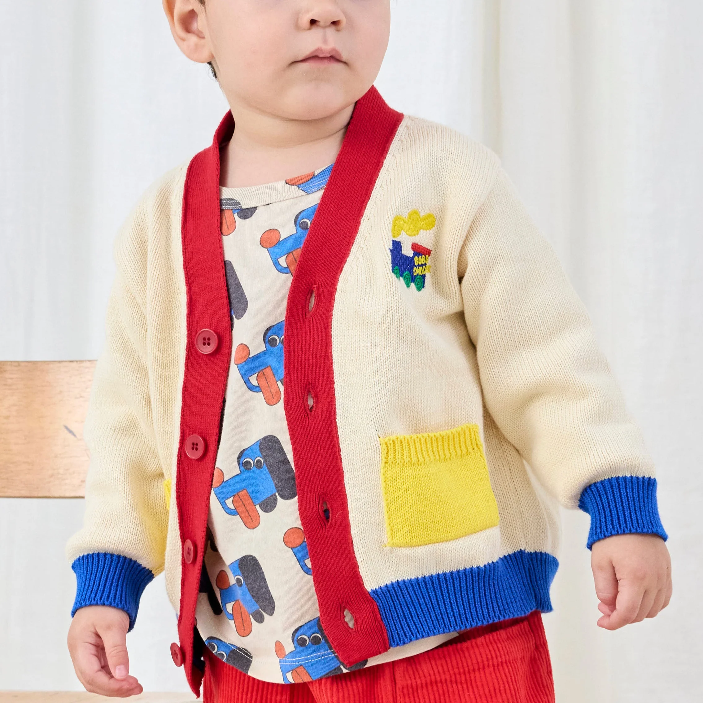 Bobo Choo Choo Cotton V Neck Block Colour Cardigan - Image 3