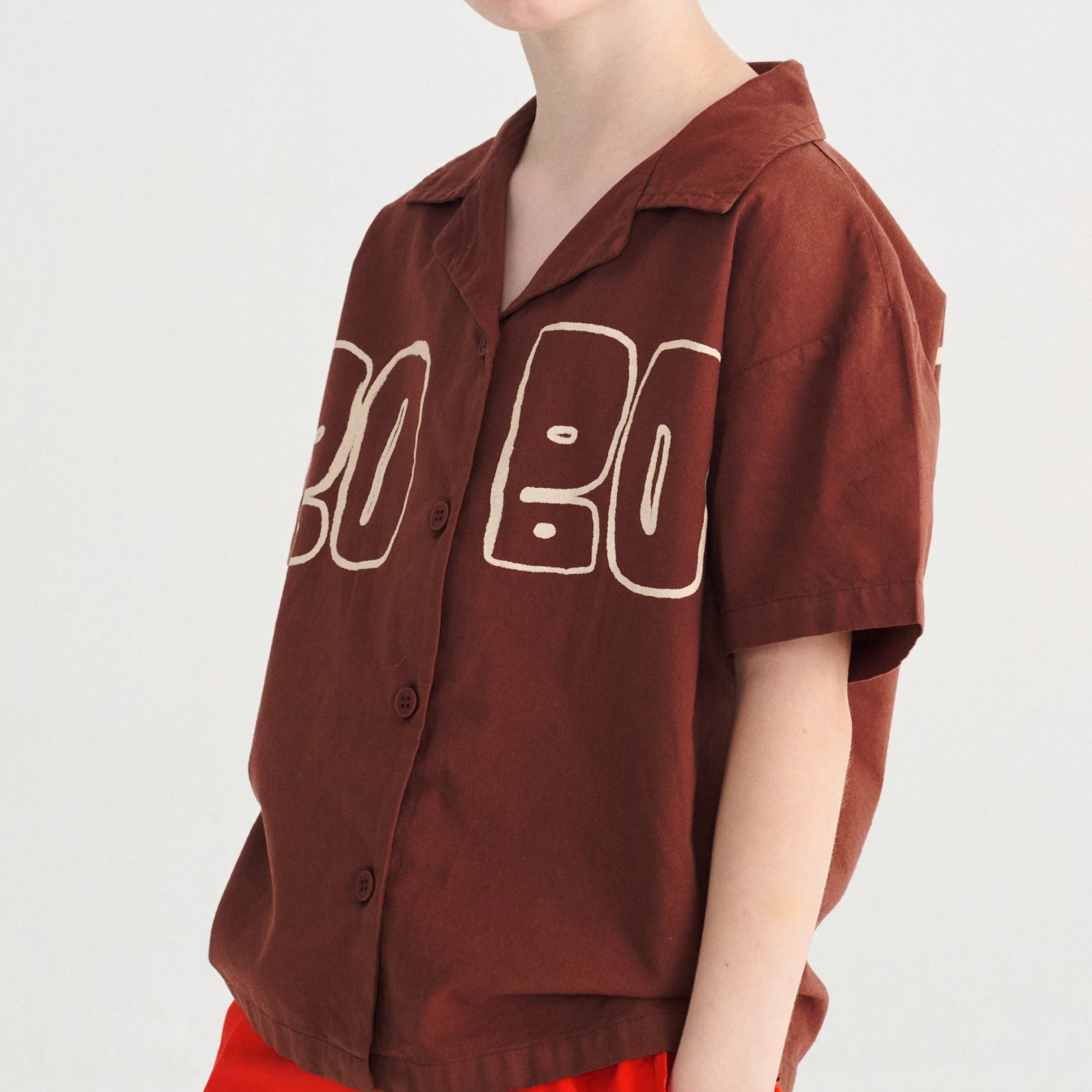Bobo Choses Cotton Woven Short Sleeved Shirt (Brown) - Image 3