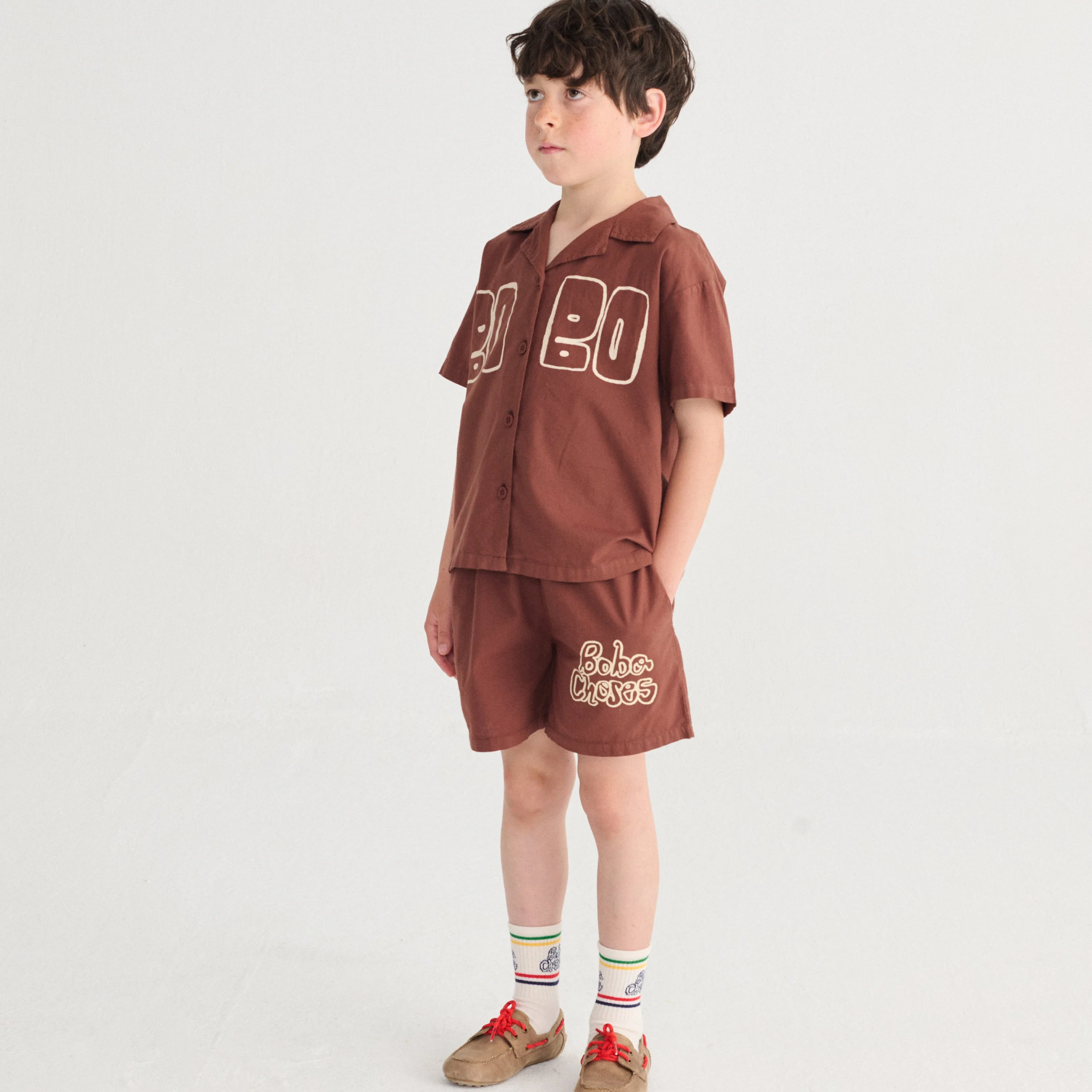 Bobo Choses Cotton Woven Short Sleeved Shirt (Brown) - Image 5