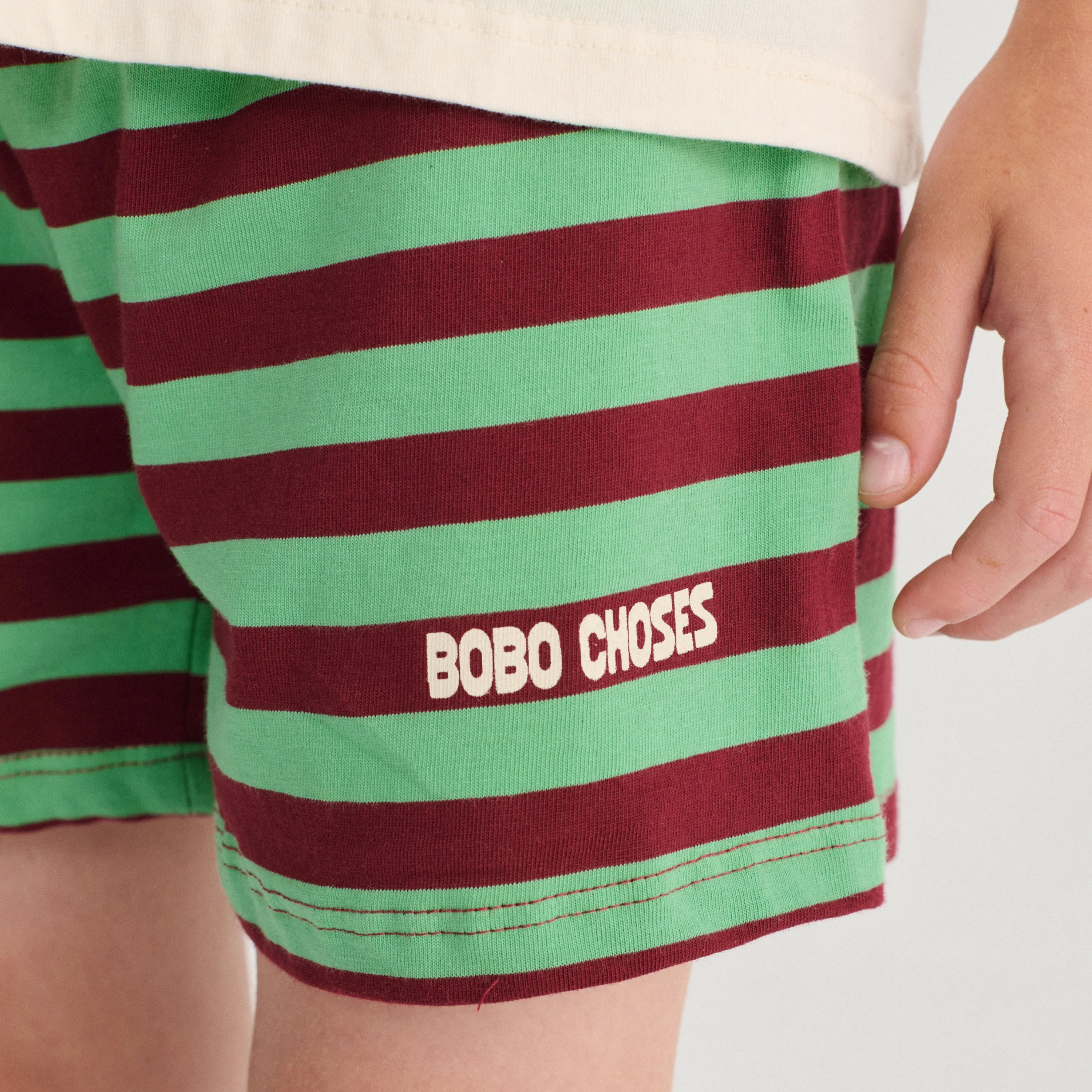 Bobo Choses Stripes Cotton Shorts (Green) - Image 4
