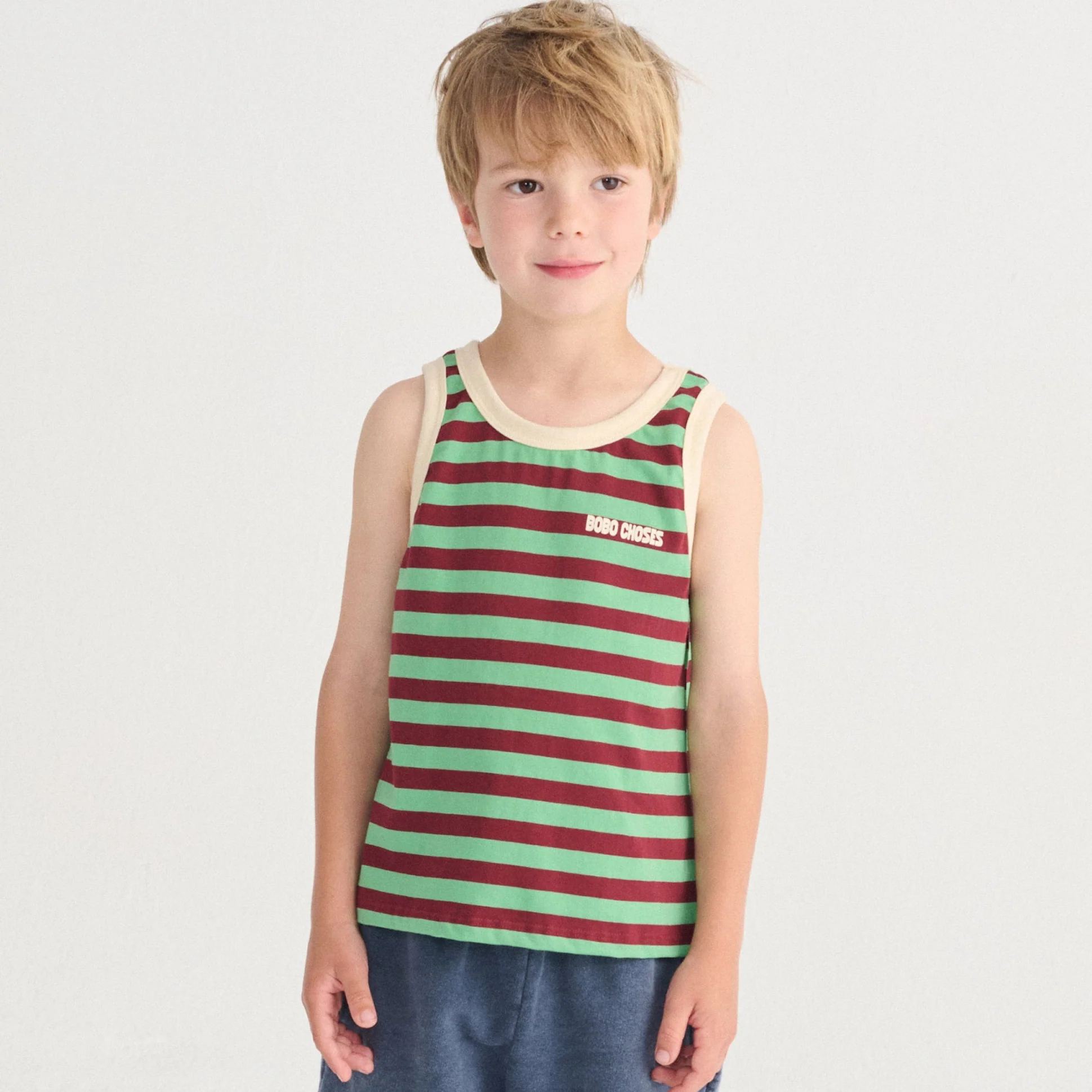 Bobo Choses Stripes Cotton Tank Top (Green)