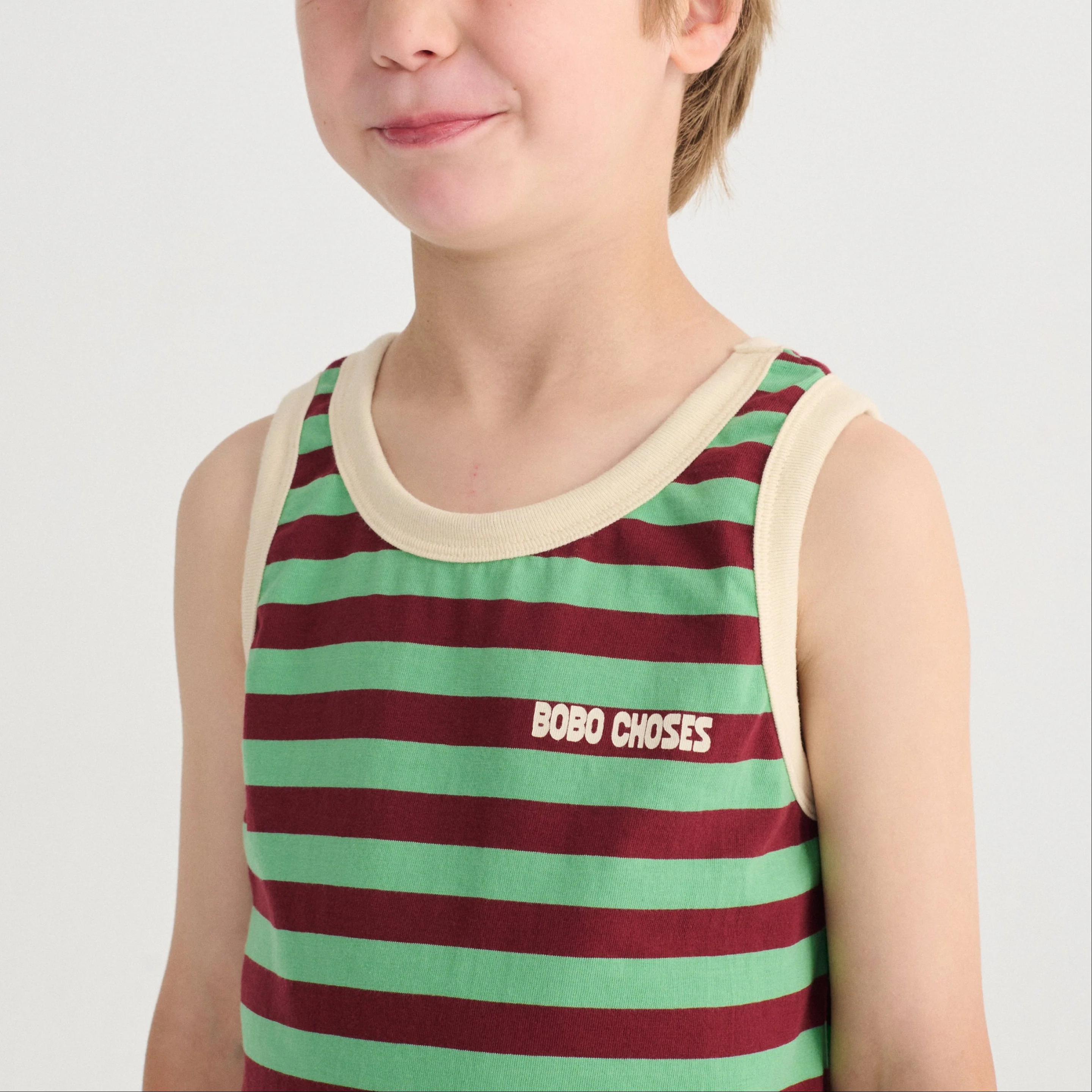 Bobo Choses Stripes Cotton Tank Top (Green) - Image 2