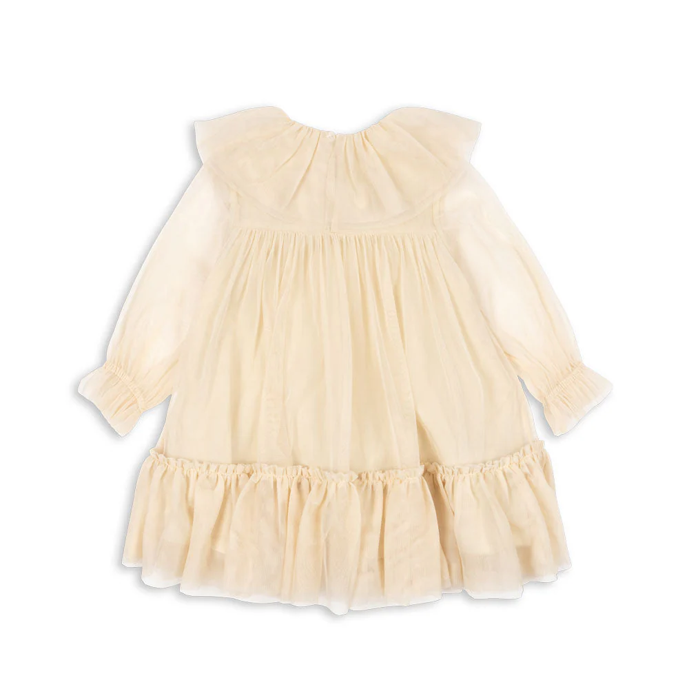 Bow Tulle Long Sleeve Occasion Party Dress (Parchment) - Image 4