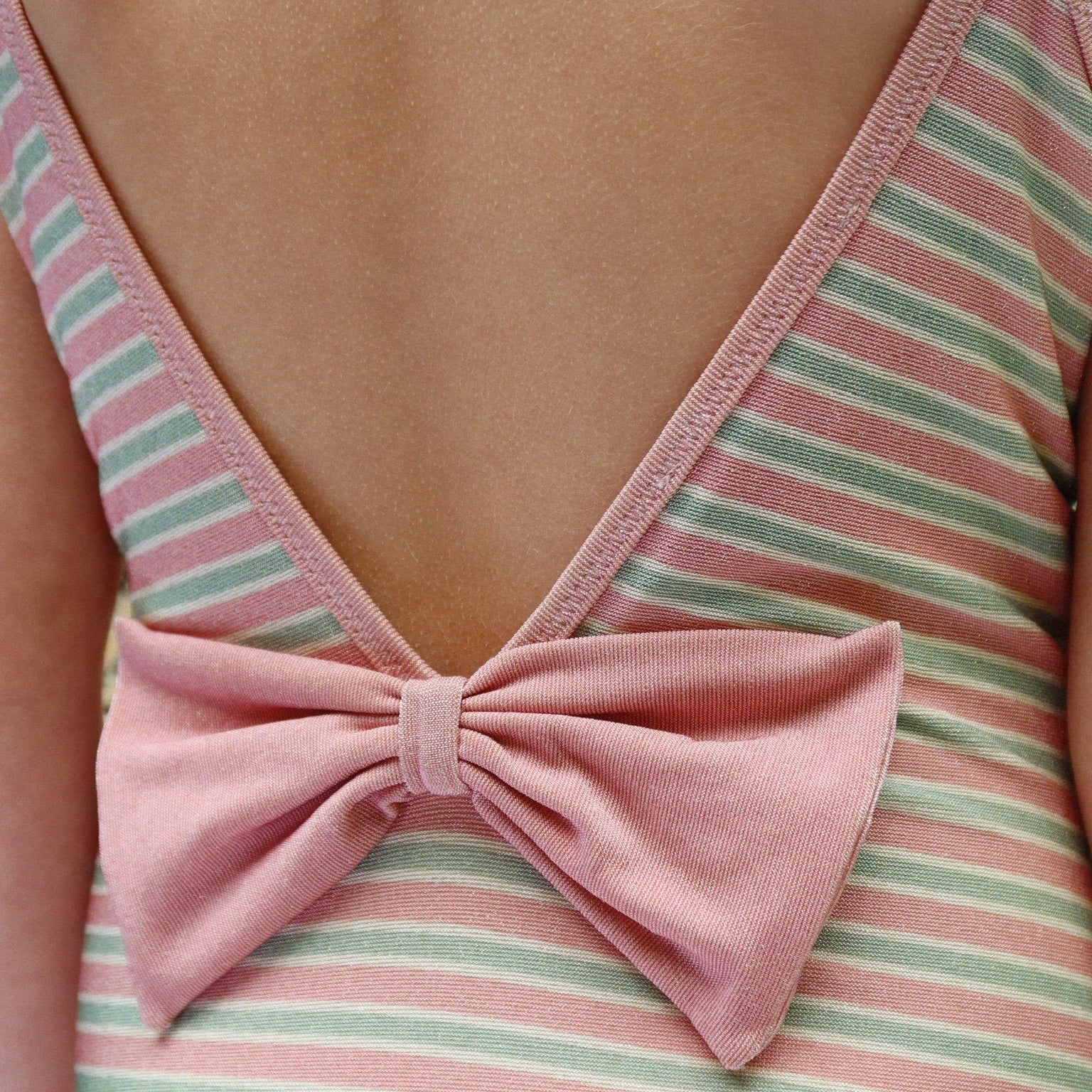 Bowwow Striped V-Shaped Bow Back Swimsuit (Blush Stripe) - Image 3
