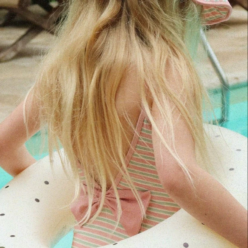 Bowwow Striped V-Shaped Bow Back Swimsuit (Blush Stripe) - Image 5