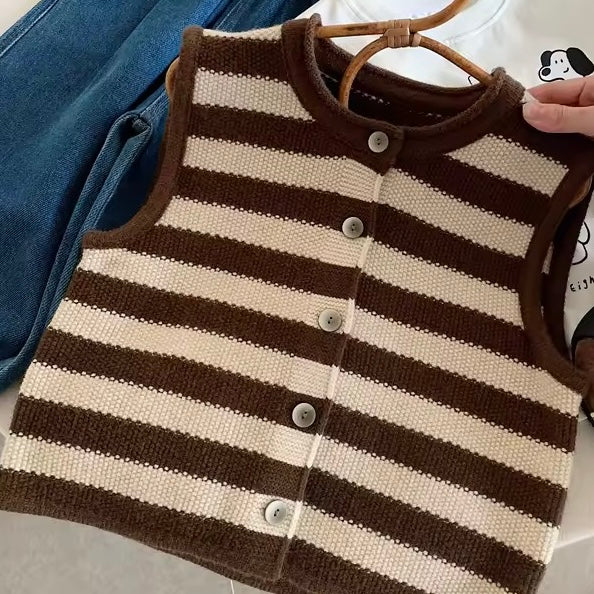 Carlito Chocolate Stripe Button Down Knit Vest - Image 2