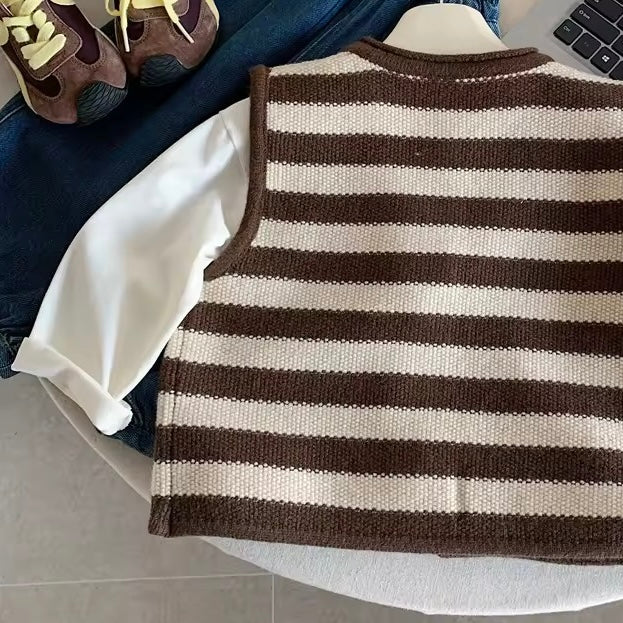 Carlito Chocolate Stripe Button Down Knit Vest - Image 3