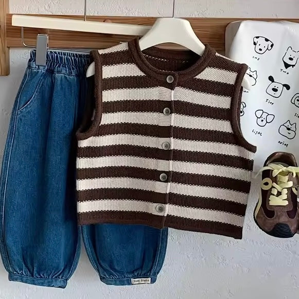 Carlito Chocolate Stripe Button Down Knit Vest - Image 4