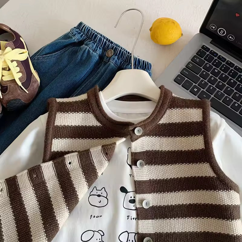 Carlito Chocolate Stripe Button Down Knit Vest - Image 5