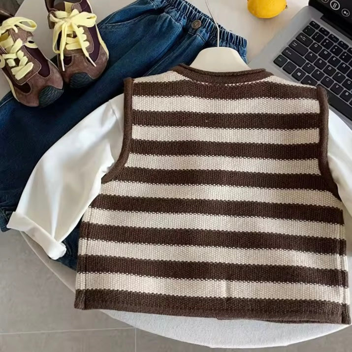 Carlito Chocolate Stripe Button Down Knit Vest - Image 6