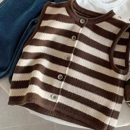 Carlito Chocolate Stripe Button Down Knit Vest - Image 7