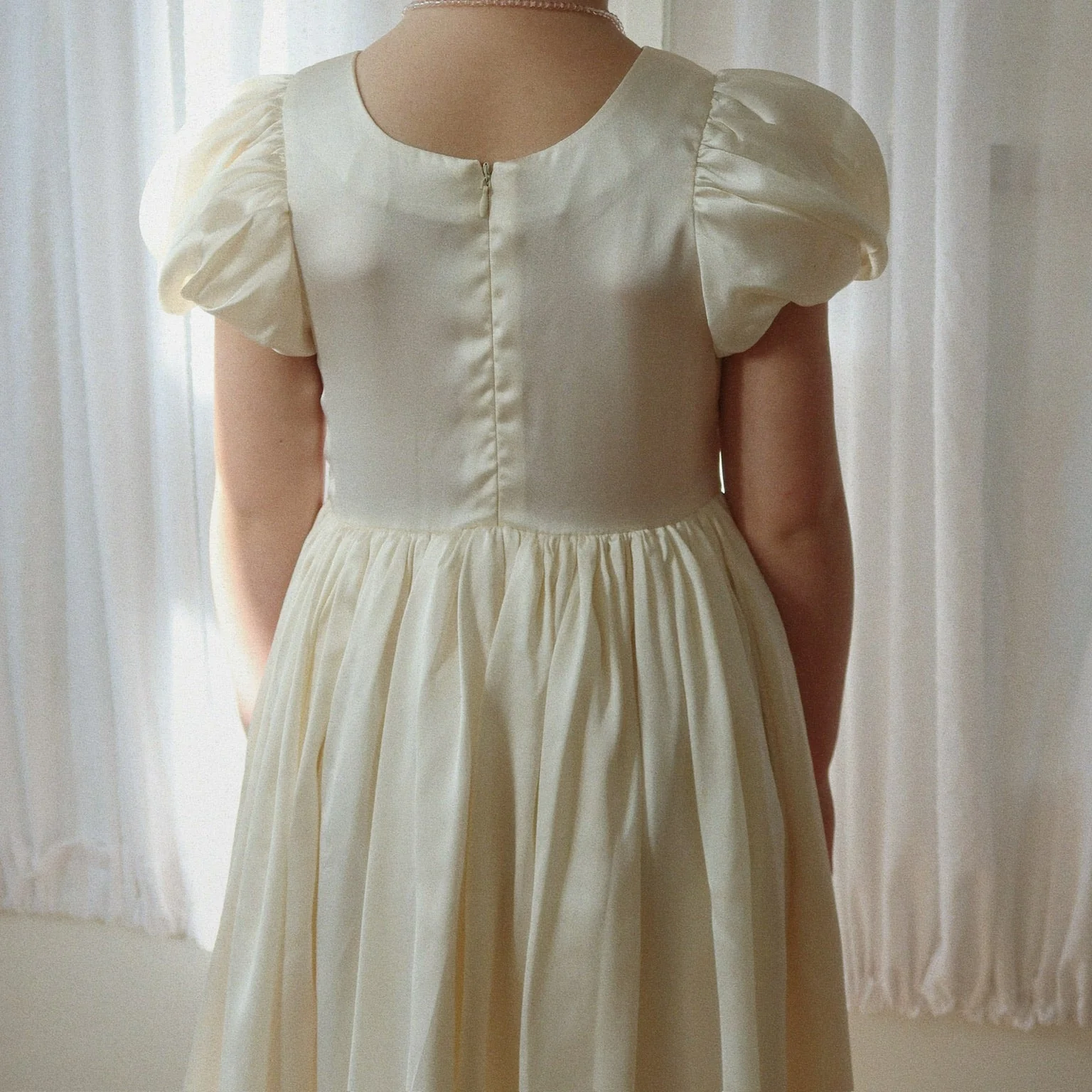 Celeste Puff Sleeve Longline Occasion Dress (Shortbread) - Image 4