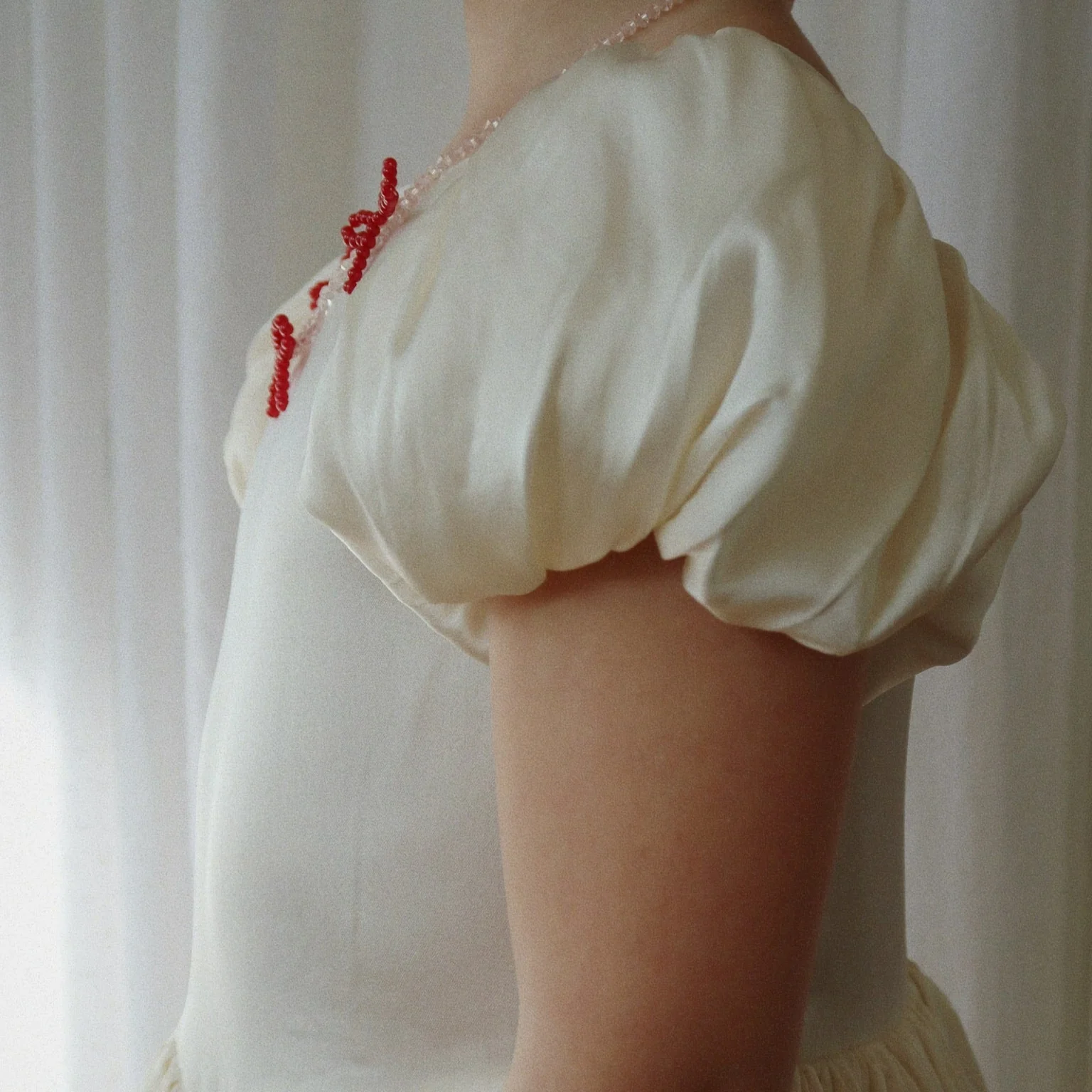 Celeste Puff Sleeve Longline Occasion Dress (Shortbread) - Image 5
