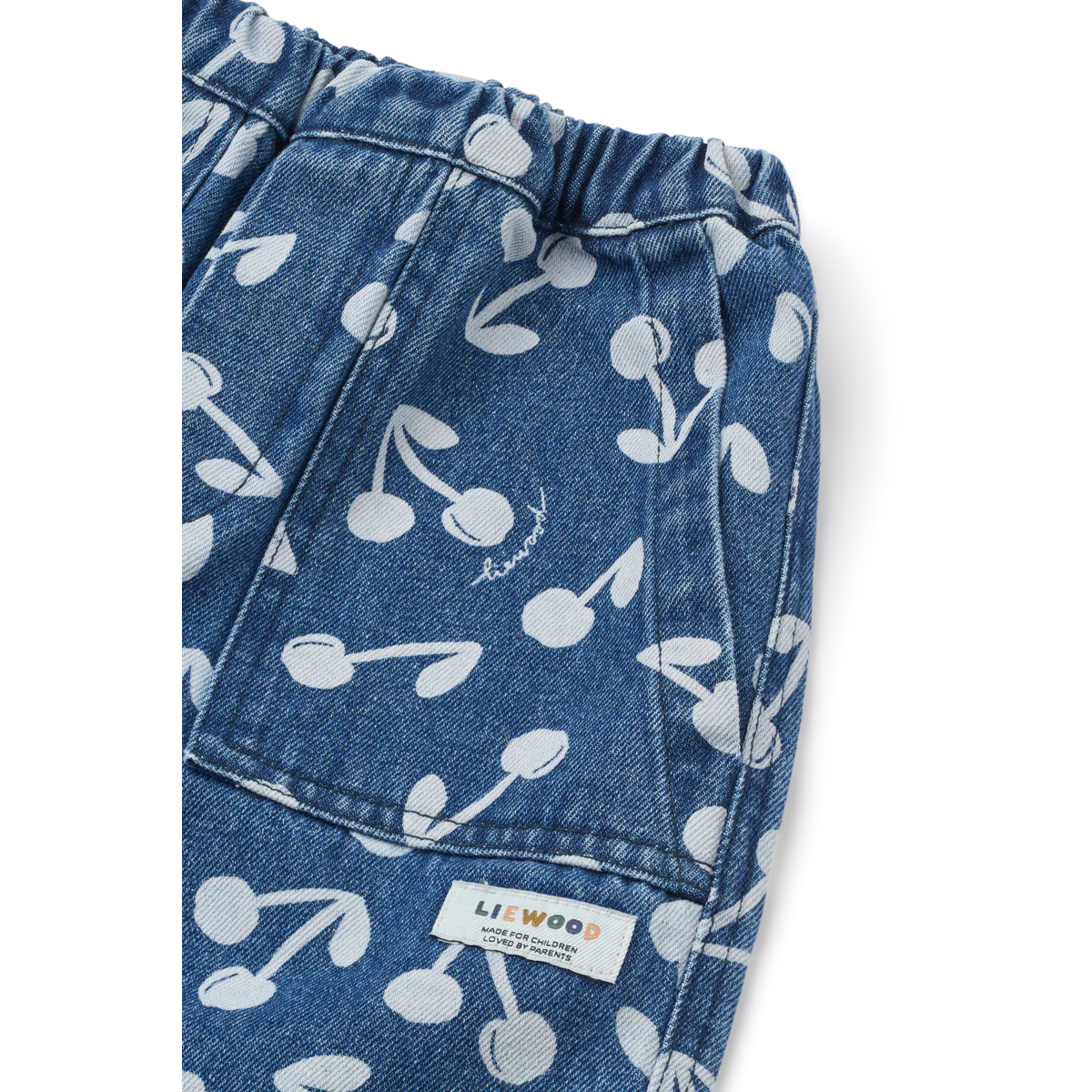 Cesar Cherry Blossom Print Denim Pants (Medium Blue) - Image 4