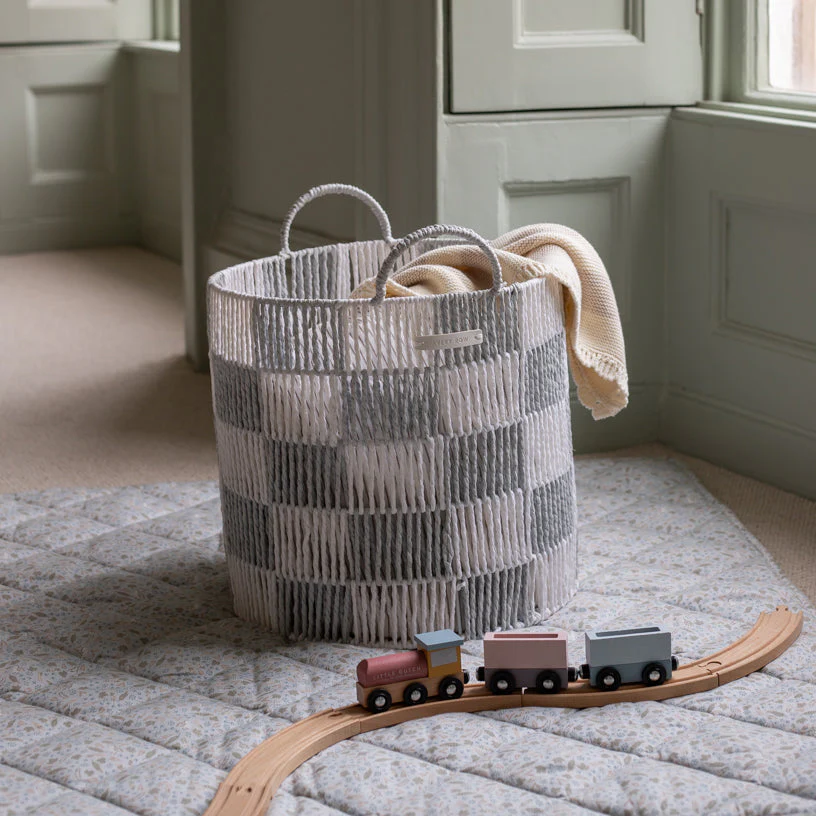 Checkerboard Large Storage Basket (Powder Blue)