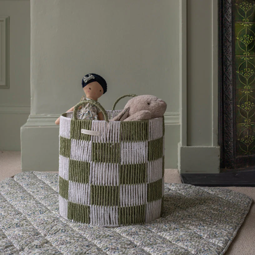 Checkerboard Large Storage Basket (Sage)