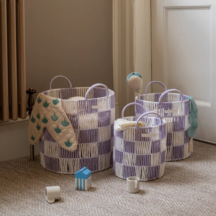 Checkerboard Medium Storage Basket (Lilac) - Image 5